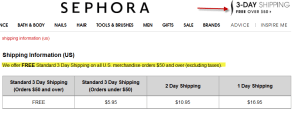 Sephora Free Shipping over $50 offer